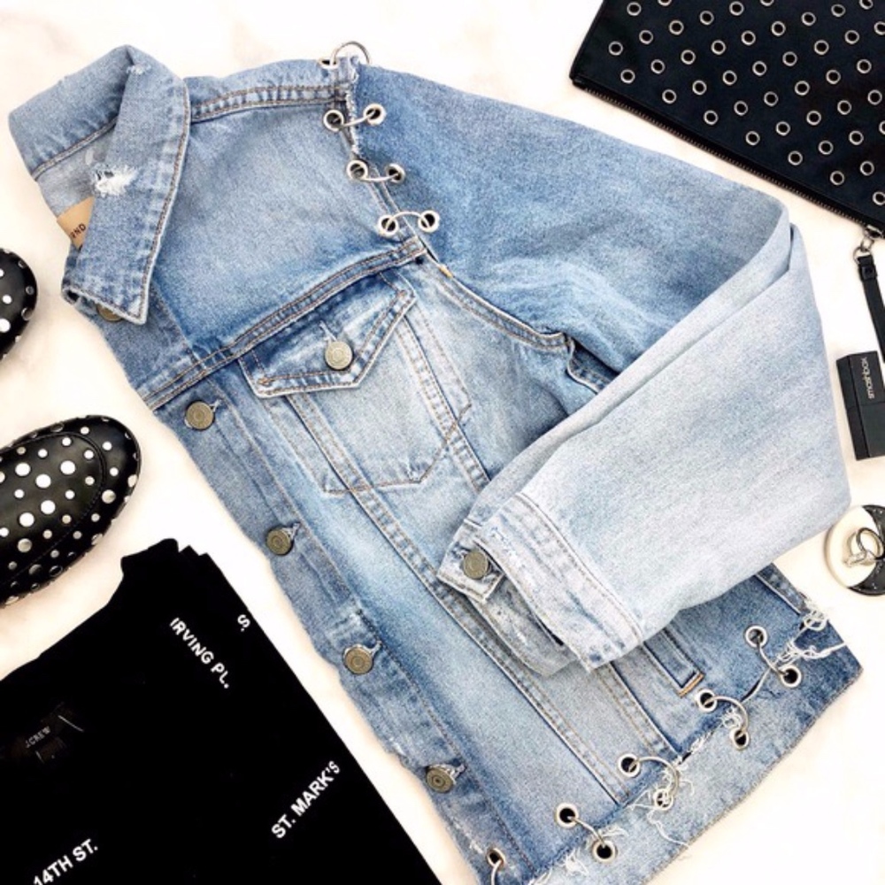 GRLFRND Light Wash Grommet Ring Detail Jean Jacket